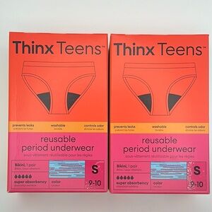 THINX TEENS 2 Pairs Reusable Period Underwear, Size S (9-10), NIB